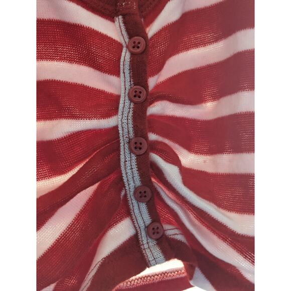 Colsie Striped Button Up Sweater Cropped Small Candy Cane Red White Stripe Cute - Picture 4 of 7